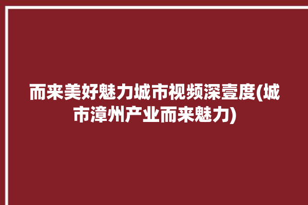 而来美好魅力城市视频深壹度(城市漳州产业而来魅力)