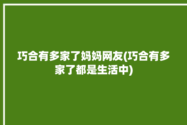 巧合有多家了妈妈网友(巧合有多家了都是生活中)