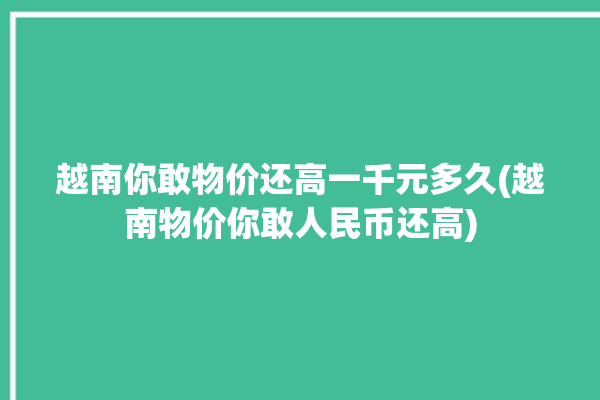 越南你敢物价还高一千元多久(越南物价你敢人民币还高)