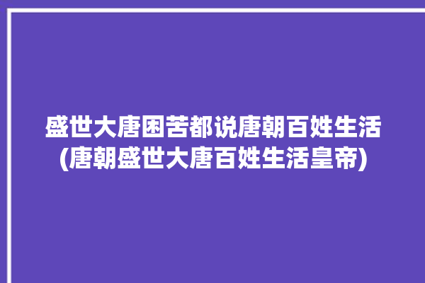 盛世大唐困苦都说唐朝百姓生活(唐朝盛世大唐百姓生活皇帝)