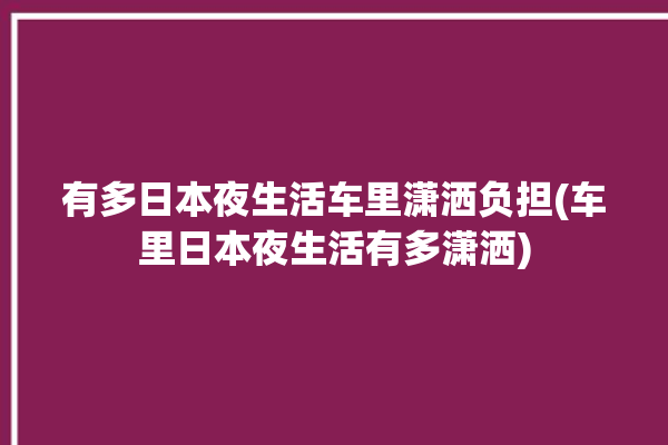 有多日本夜生活车里潇洒负担(车里日本夜生活有多潇洒)