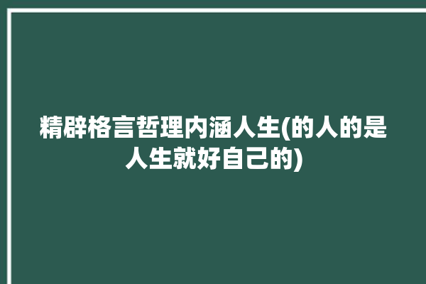 精辟格言哲理内涵人生(的人的是人生就好自己的)