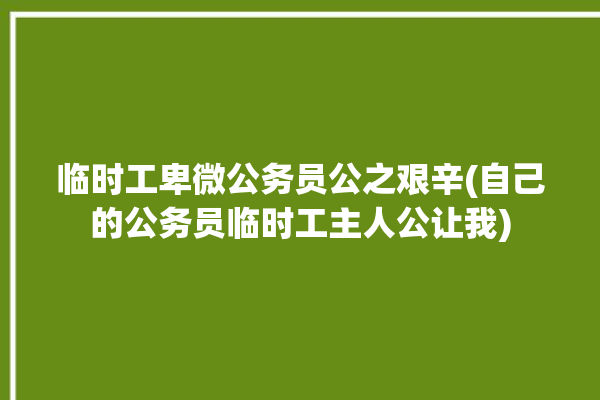 临时工卑微公务员公之艰辛(自己的公务员临时工主人公让我)