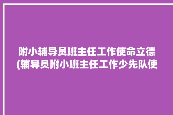 附小辅导员班主任工作使命立德(辅导员附小班主任工作少先队使命)