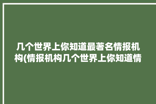 几个世界上你知道最著名情报机构(情报机构几个世界上你知道情报)