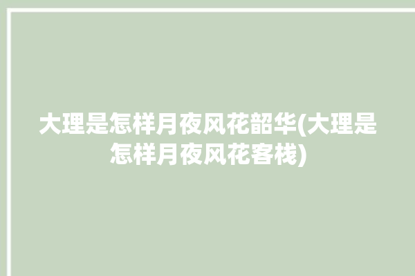 大理是怎样月夜风花韶华(大理是怎样月夜风花客栈)