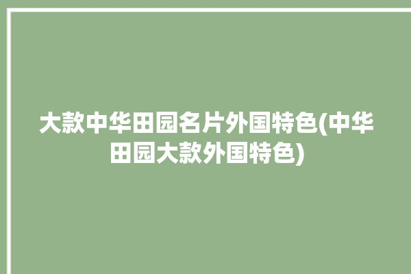 大款中华田园名片外国特色(中华田园大款外国特色)