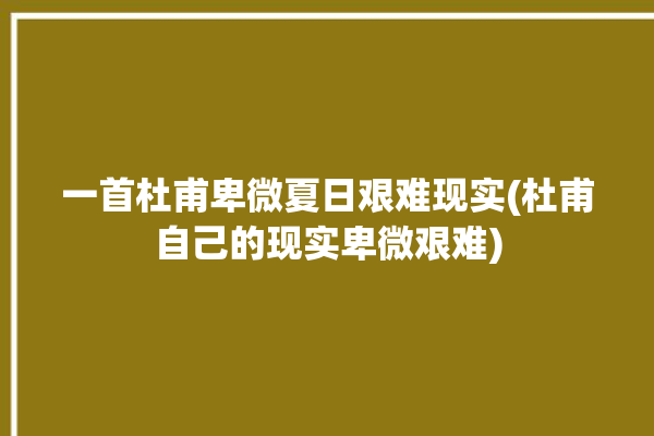 一首杜甫卑微夏日艰难现实(杜甫自己的现实卑微艰难)