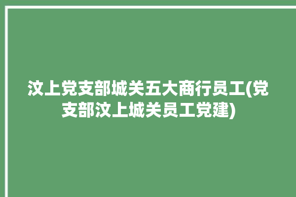 汶上党支部城关五大商行员工(党支部汶上城关员工党建)