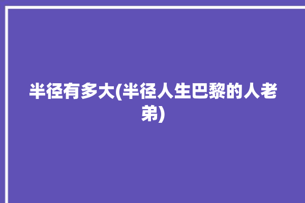 半径有多大(半径人生巴黎的人老弟)