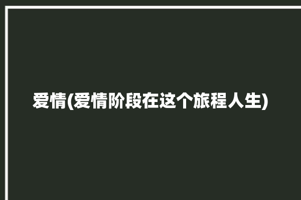 爱情(爱情阶段在这个旅程人生)