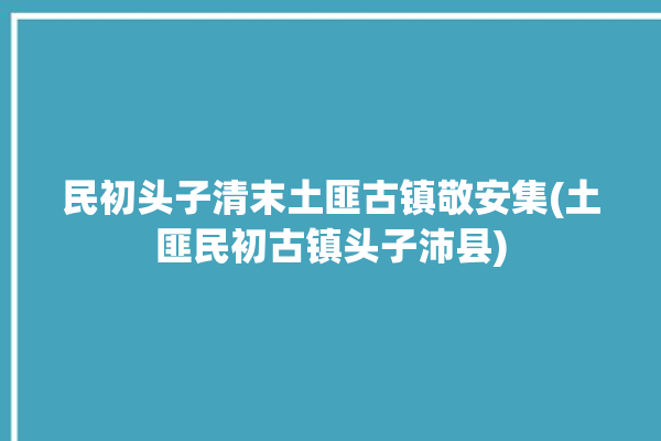 民初头子清末土匪古镇敬安集(土匪民初古镇头子沛县)