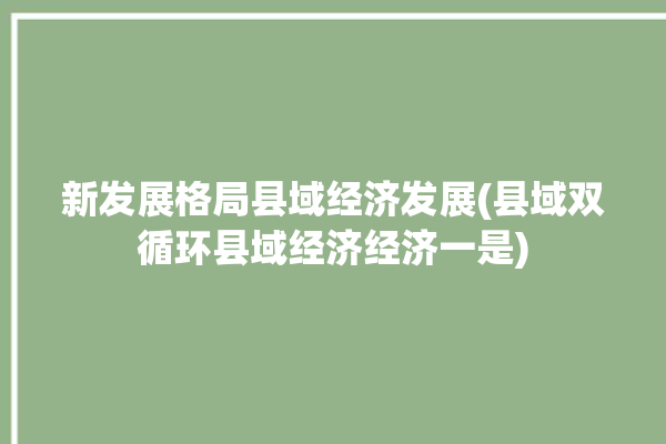 新发展格局县域经济发展(县域双循环县域经济经济一是)