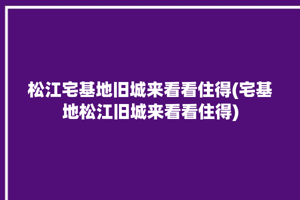 松江宅基地旧城来看看住得(宅基地松江旧城来看看住得)