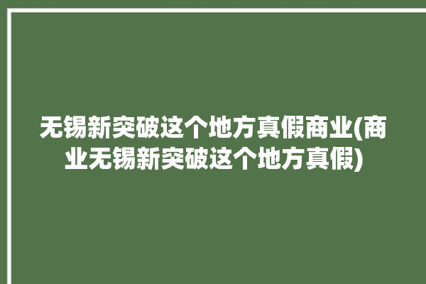 无锡新突破这个地方真假商业(商业无锡新突破这个地方真假)