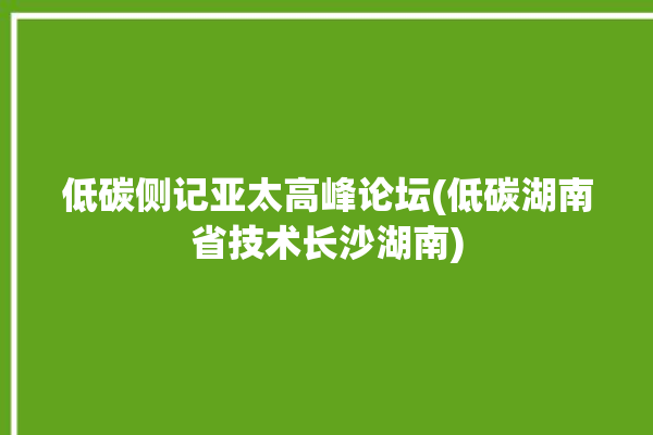 低碳侧记亚太高峰论坛(低碳湖南省技术长沙湖南)