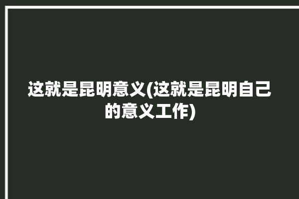 这就是昆明意义(这就是昆明自己的意义工作)