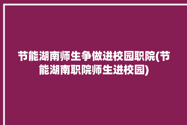 节能湖南师生争做进校园职院(节能湖南职院师生进校园)