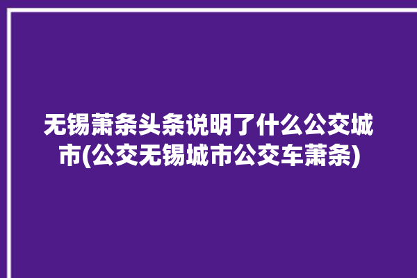 无锡萧条头条说明了什么公交城市(公交无锡城市公交车萧条)