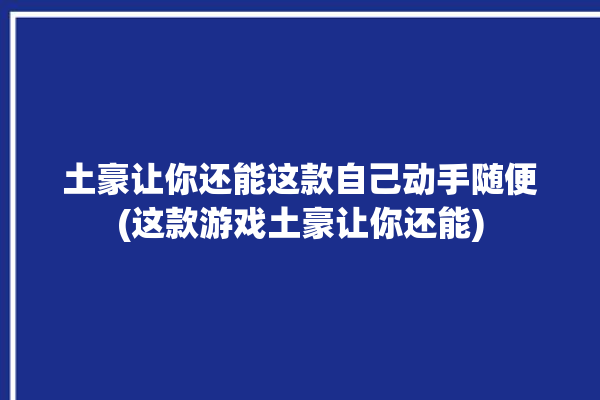 土豪让你还能这款自己动手随便(这款游戏土豪让你还能)