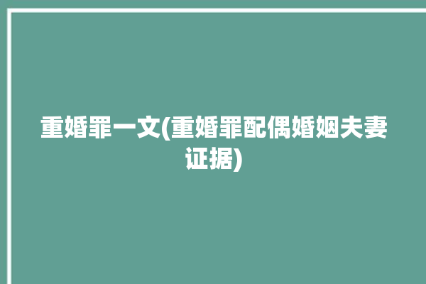 重婚罪一文(重婚罪配偶婚姻夫妻证据)