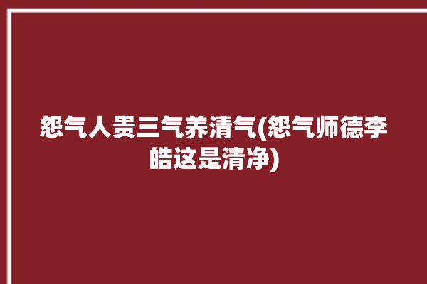 怨气人贵三气养清气(怨气师德李皓这是清净)