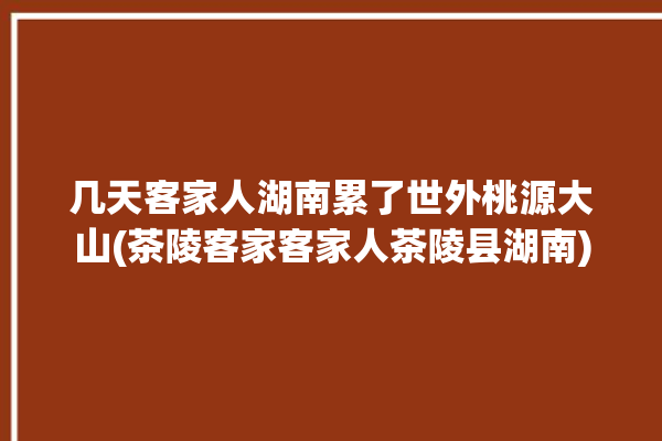 几天客家人湖南累了世外桃源大山(茶陵客家客家人茶陵县湖南)