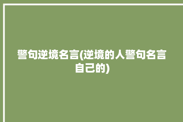 警句逆境名言(逆境的人警句名言自己的)