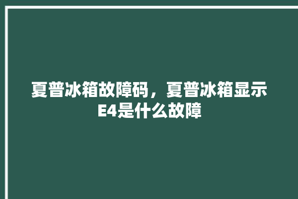 夏普冰箱故障码，夏普冰箱显示E4是什么故障