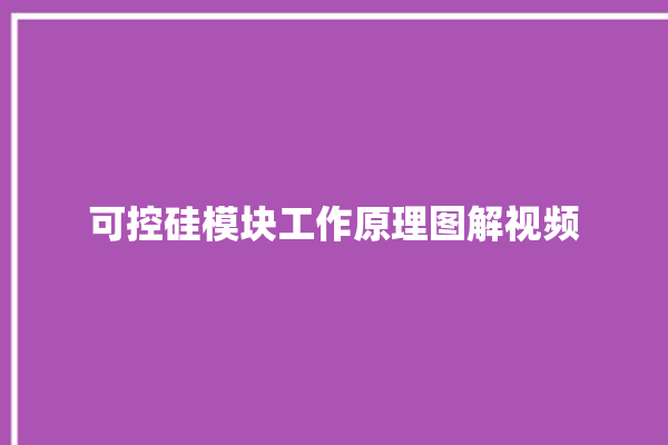 可控硅模块工作原理图解视频