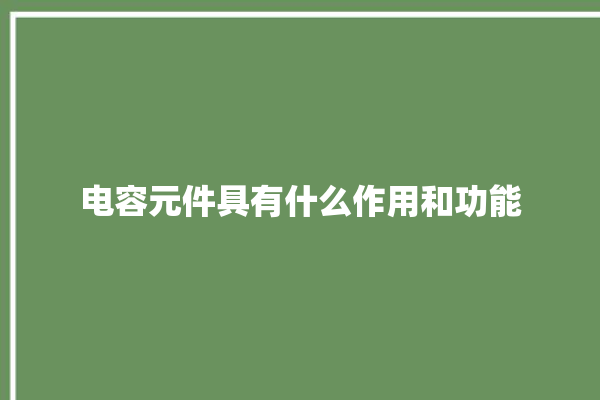 电容元件具有什么作用和功能