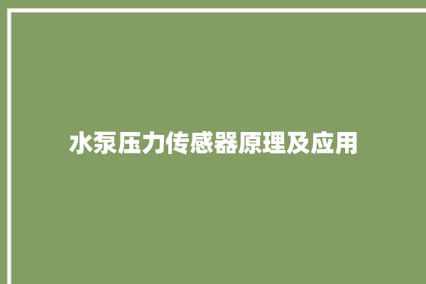 水泵压力传感器原理及应用