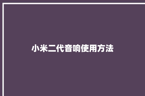 小米二代音响使用方法