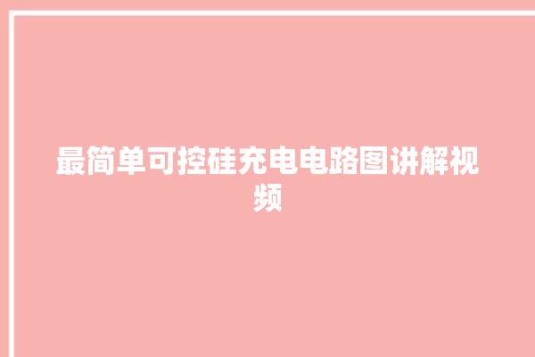 最简单可控硅充电电路图讲解视频