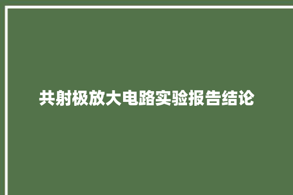 共射极放大电路实验报告结论