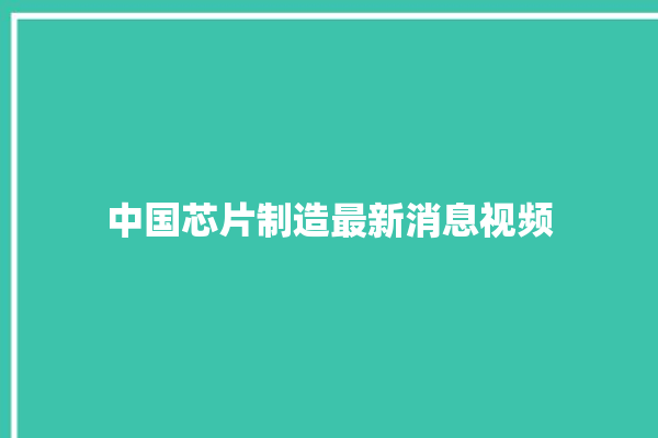 中国芯片制造最新消息视频