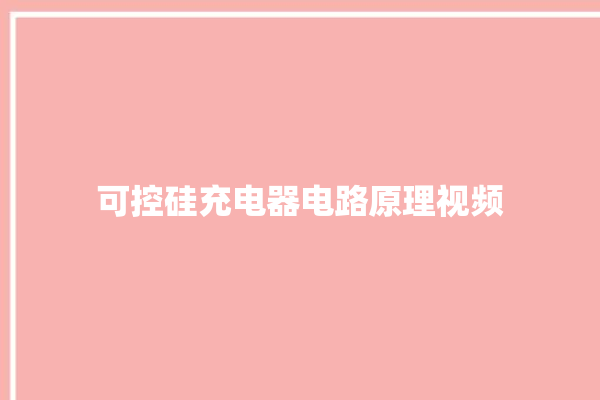 可控硅充电器电路原理视频