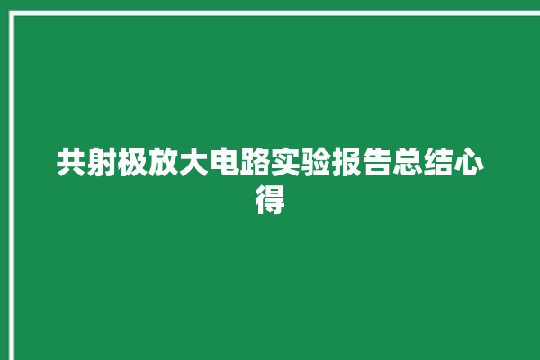 共射极放大电路实验报告总结心得