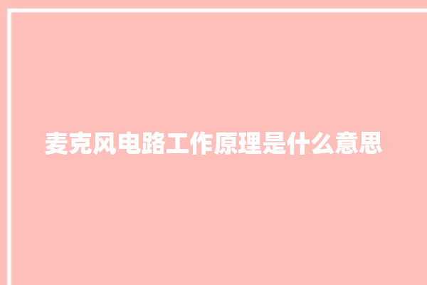 麦克风电路工作原理是什么意思