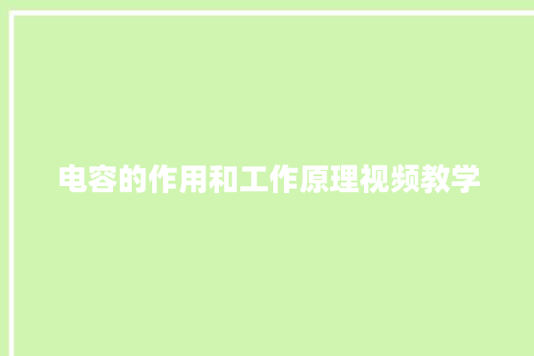 电容的作用和工作原理视频教学