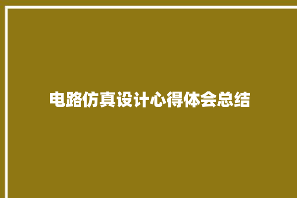 电路仿真设计心得体会总结