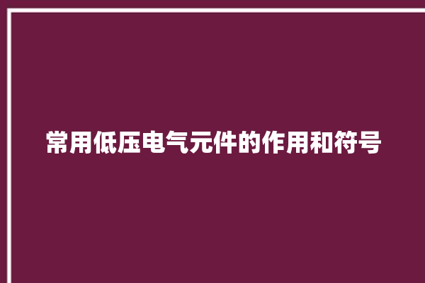 常用低压电气元件的作用和符号