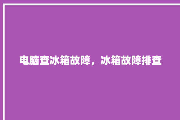 电脑查冰箱故障，冰箱故障排查