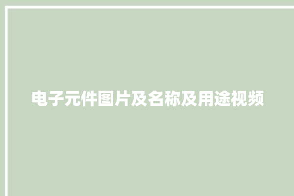 电子元件图片及名称及用途视频