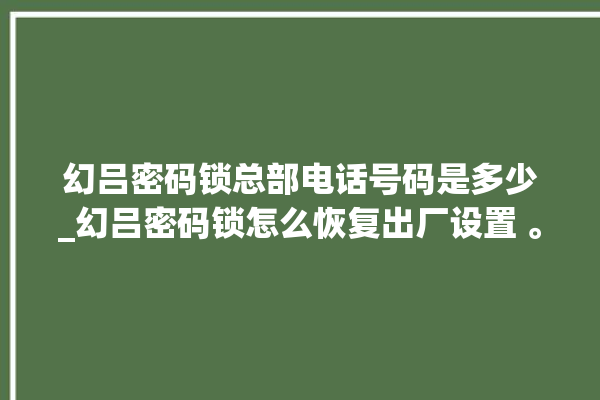 幻吕密码锁总部电话号码是多少_幻吕密码锁怎么恢复出厂设置 。密码锁