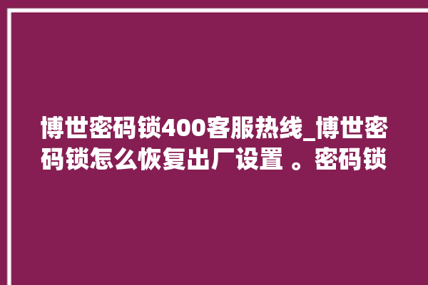 博世密码锁400客服热线_博世密码锁怎么恢复出厂设置 。密码锁