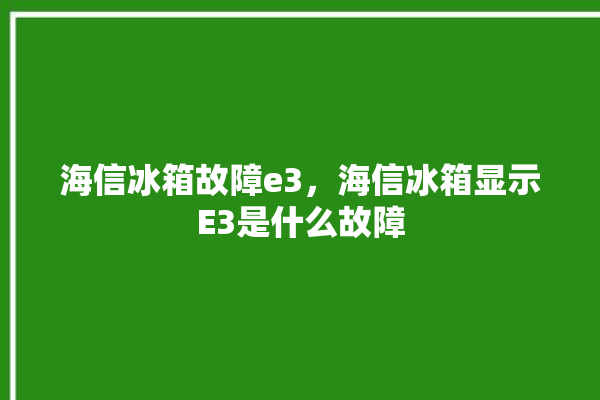 海信冰箱故障e3，海信冰箱显示E3是什么故障