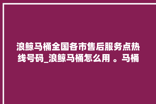 浪鲸马桶全国各市售后服务点热线号码_浪鲸马桶怎么用 。马桶