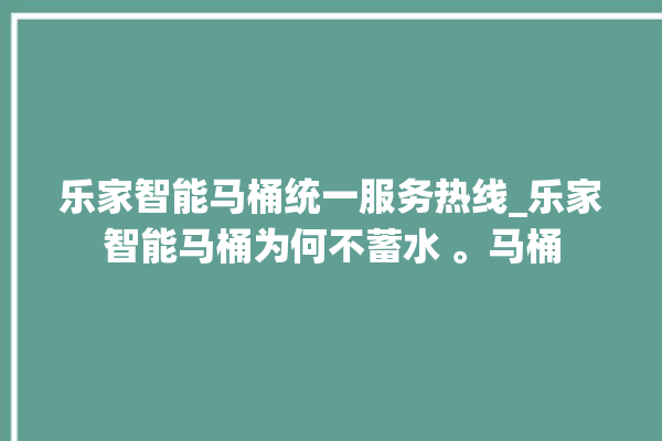 乐家智能马桶统一服务热线_乐家智能马桶为何不蓄水 。马桶