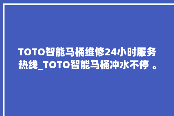 TOTO智能马桶维修24小时服务热线_TOTO智能马桶冲水不停 。马桶